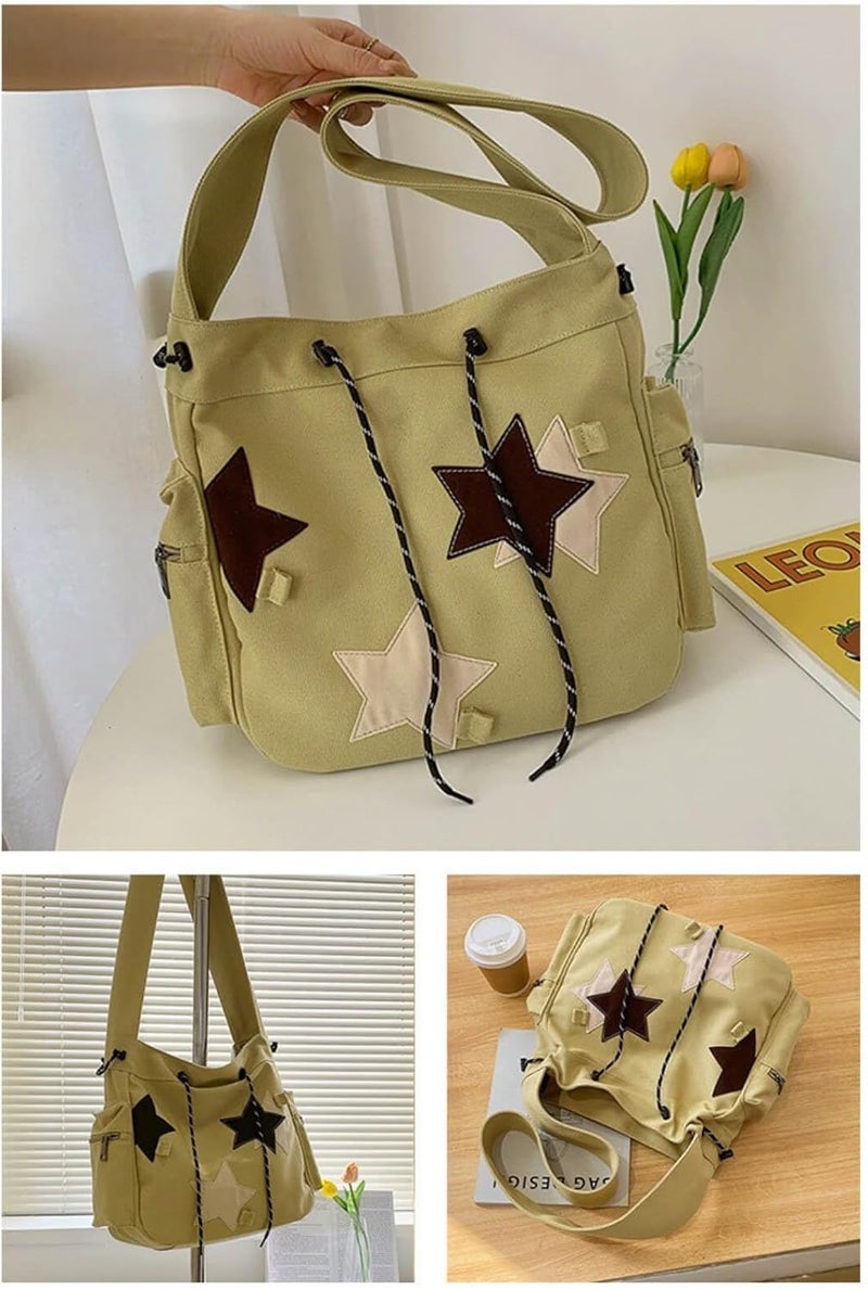 KANGDAWEI Y2K Star Canvas Messenger Bag, Cute Tote Bags Aesthetic, Small Shoulder Travel Crossbody Bags For Women - Image 5